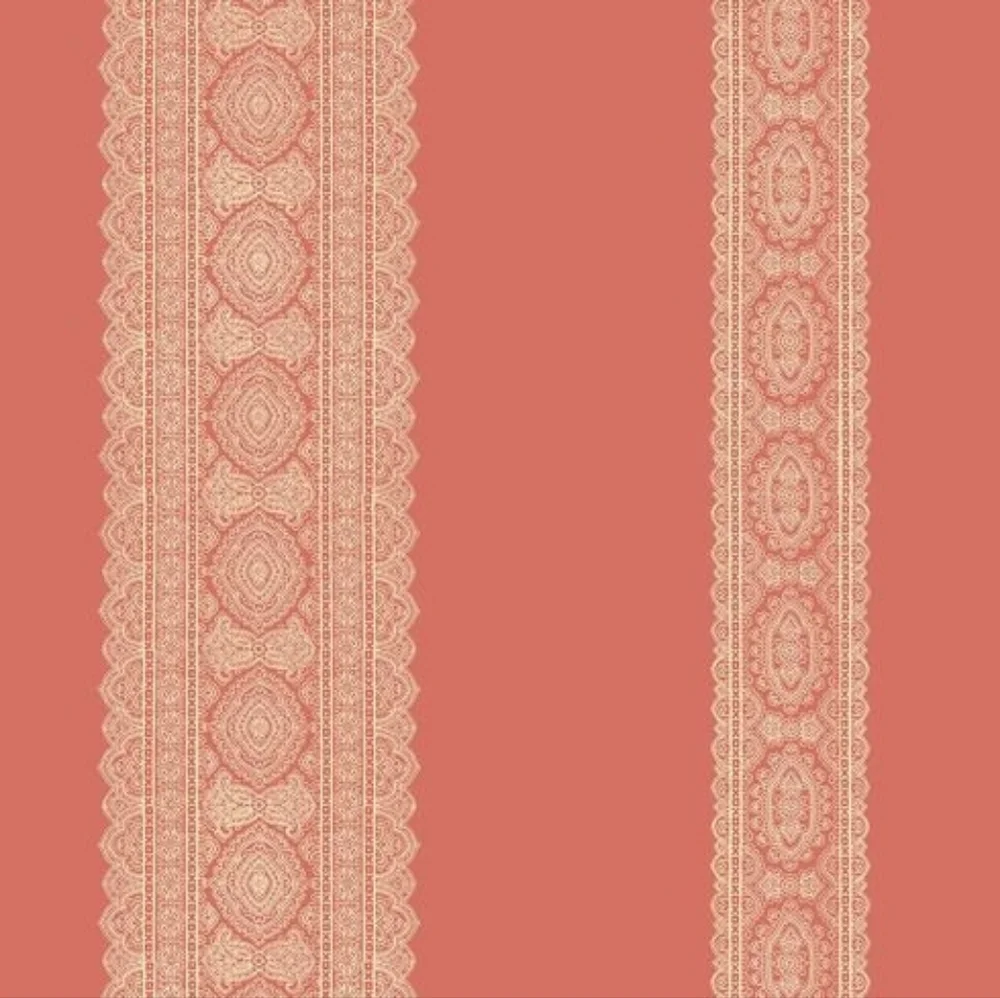 Wallpaper Brynn Coral Paisley Lace Stripe - boho